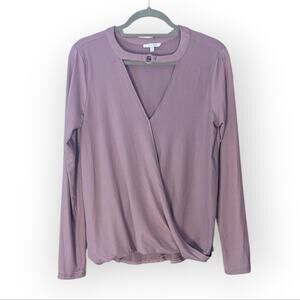 Maurices Women's Blouse Lilac Purple Stretch Long Sleeve Wrap Top Medium